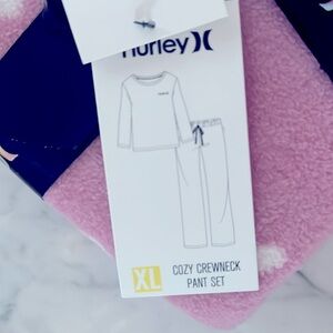 XL Hurley Pink Heart 2 piece Lounge Set Crew + Pant MSRP $78